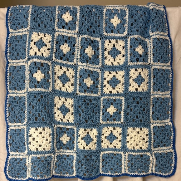 Blue and White Crochet Handmade Baby Blanket - Picture 1 of 3